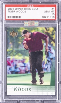 2001 Upper Deck Golf #1 Tiger Woods Rookie Card - PSA GEM MT 10 - MBA Silver Diamond